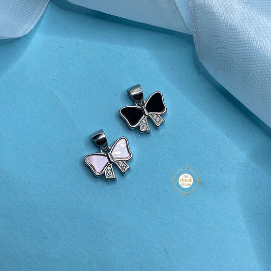 Sparkling Silver Dainty Bow Delight Pendant (Reversible)