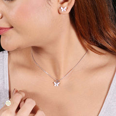 Sterling Silver Sparkling Silver Pink Flutter Pendant Set