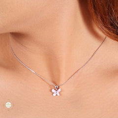 Sterling Silver Sparkling Silver Pink Flutter Pendant Set