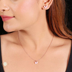 Sterling Silver Sparkling Silver Pink Flutter Pendant Set