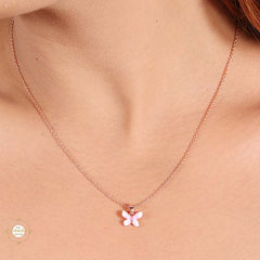 Sterling Silver Sparkling Silver Pink Flutter Pendant Set