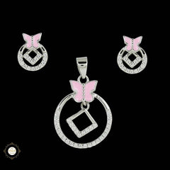 Sterling Silver Sparkling Silver Butterfly Halo Pendant Set