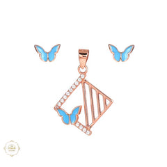 Sterling Silver Sparkling Silver Butterfly Grid Pendant Set