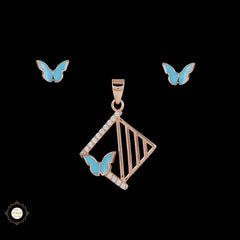 Sterling Silver Sparkling Silver Butterfly Grid Pendant Set