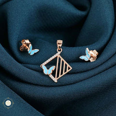 Sterling Silver Sparkling Silver Butterfly Grid Pendant Set