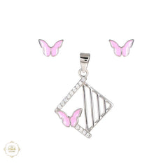 Sterling Silver Sparkling Silver Butterfly Grid Pendant Set