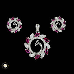 Sterling Silver Sparkling Rose Bloom Pendant Set