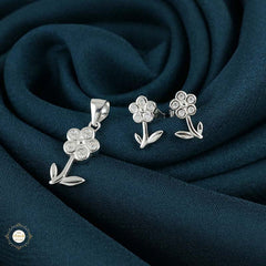 Sterling Silver Sparkling Spiral Bloom Pendant Set