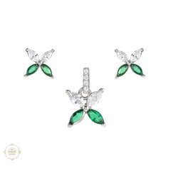 Sterling Silver Sparkling Silver Timeless Petal Pendant Set