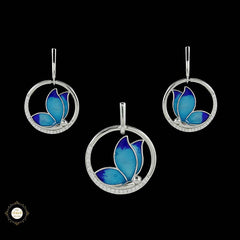 Sterling Silver Sparkling Silver Blue Wings Pendant Set