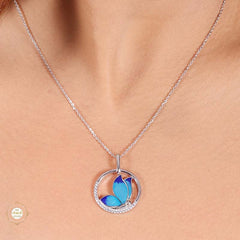 Sterling Silver Sparkling Silver Blue Wings Pendant Set