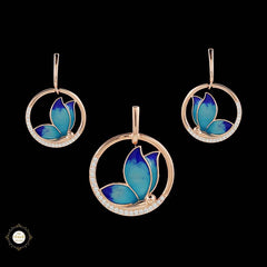 Sterling Silver Sparkling Silver Blue Wings Pendant Set