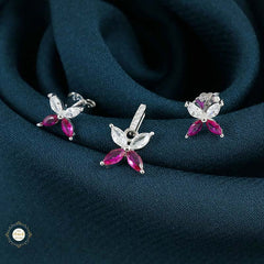 Sterling Silver Sparkling Silver Petal Glow Pendant Set