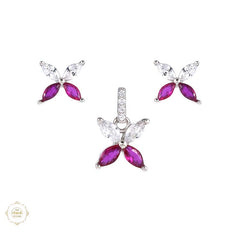 Sterling Silver Sparkling Silver Petal Glow Pendant Set