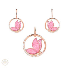 Sterling Silver Sparkling Silver Pink Wings Pendant Set