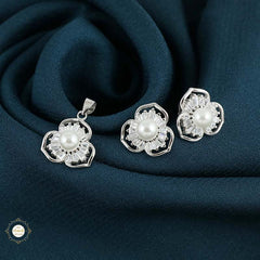 Sterling Silver Sparkling Silver Floral Sparkle Pendant Set
