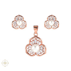 Sterling Silver Sparkling Silver Floral Sparkle Pendant Set