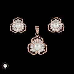 Sterling Silver Sparkling Silver Floral Sparkle Pendant Set