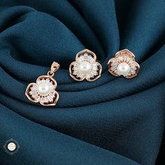 Sterling Silver Sparkling Silver Floral Sparkle Pendant Set