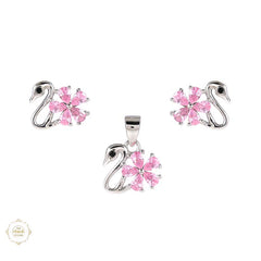 Sterling Silver Sparkling Silver Swan Pendent Set