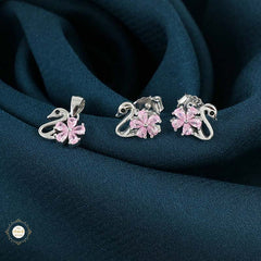 Sterling Silver Sparkling Silver Swan Pendent Set