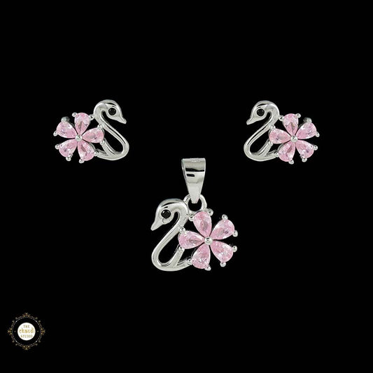 Sterling Silver Sparkling Silver Swan Pendent Set