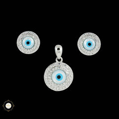 Sterling Silver Sparkling Silver Evil Eye Pendent Set