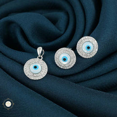Sterling Silver Sparkling Silver Evil Eye Pendent Set