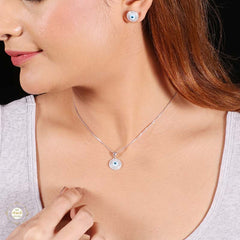 Sterling Silver Sparkling Silver Evil Eye Pendent Set