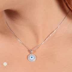 Sterling Silver Sparkling Silver Evil Eye Pendent Set