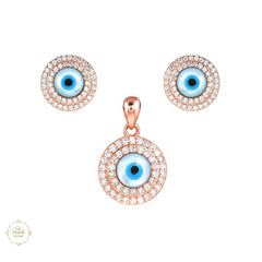 Sterling Silver Sparkling Silver Evil Eye Pendent Set