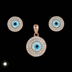 Sterling Silver Sparkling Silver Evil Eye Pendent Set