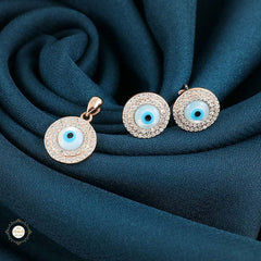 Sterling Silver Sparkling Silver Evil Eye Pendent Set