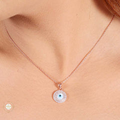 Sterling Silver Sparkling Silver Evil Eye Pendent Set