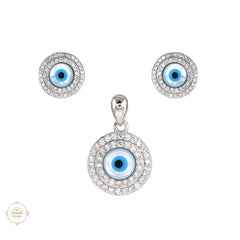 Sterling Silver Sparkling Silver Evil Eye Pendent Set