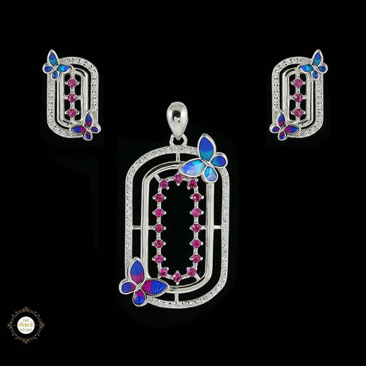 Sterling Silver Sparkling Silver Wings of Grace Pendant Set