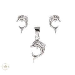 Sterling Silver Sparkling Silver Sparkle Fish Pendant Set