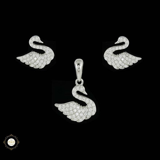 Sterling Silver Sparkling Silver Twinkle Swan Pendant Set