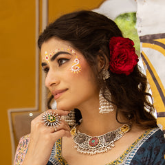 Sterling Silver Kundan Festive Ring (Green)