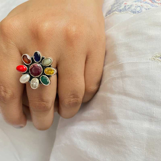 Sterling Silver Classic Navratna Ring