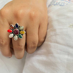 Sterling Silver Classic Navratna Ring