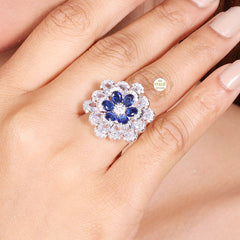 Sparkling Sapphire Bloom Ring