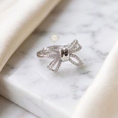 Sparkling Silver Ribbon Bow Ring