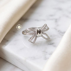 Sparkling Silver Ribbon Bow Ring