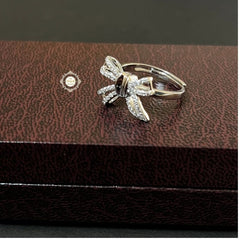 Sparkling Silver Ribbon Bow Ring