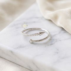 Sparkling Silver Crystal Arrow Ring