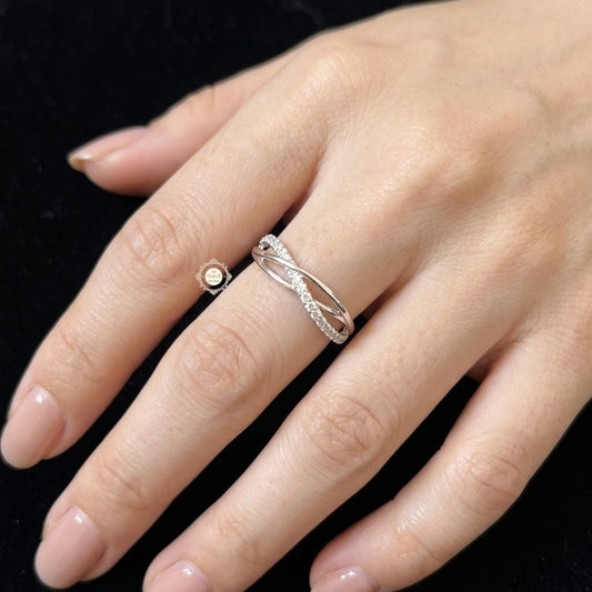 Sparkling Silver Criss Cross Ring