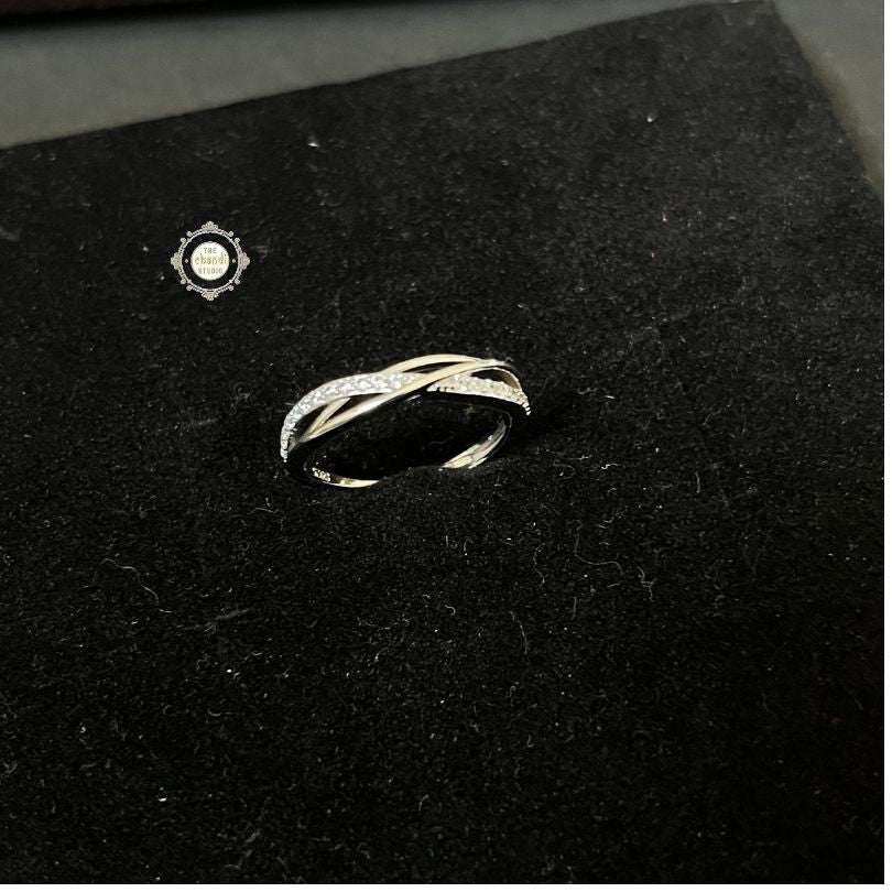 Sparkling Silver Criss Cross Ring