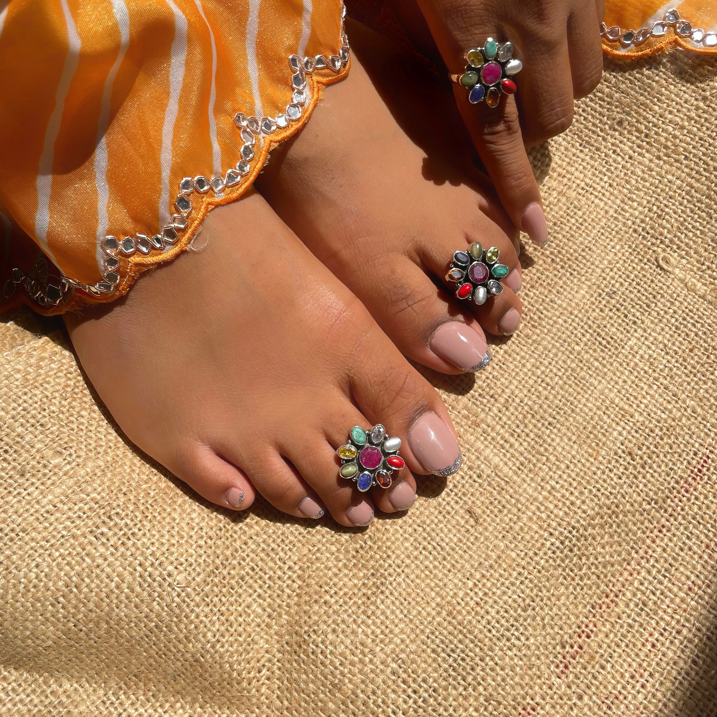 Sterling Silver Navratna Toe Ring – The Chandi Studio