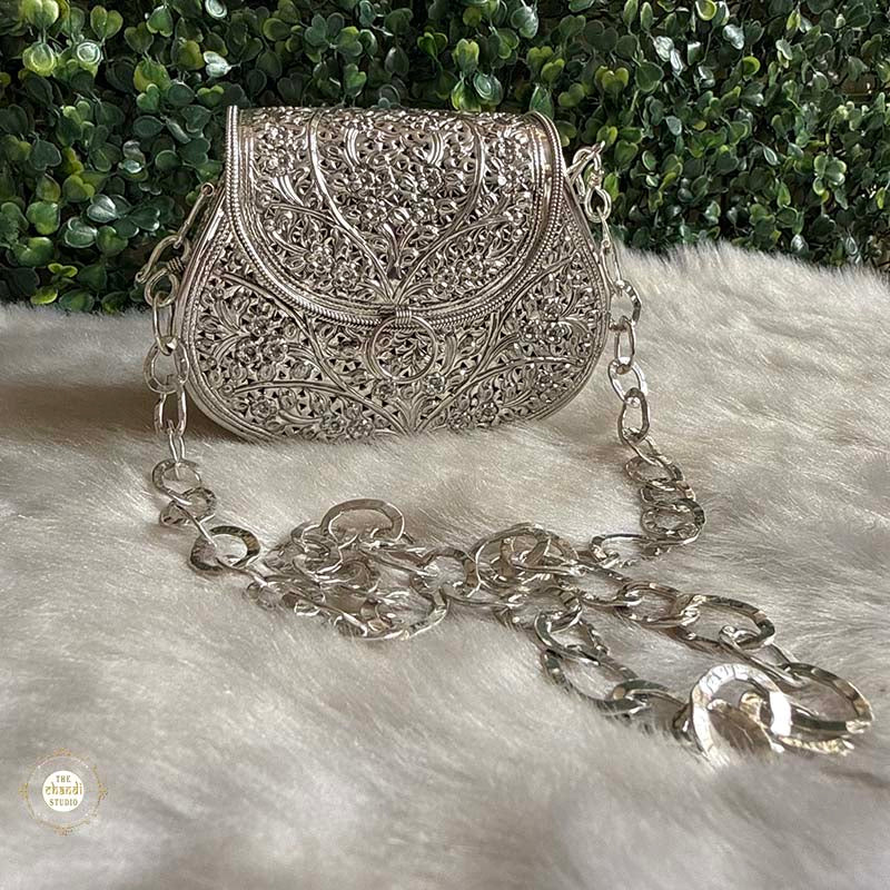Buy Silver Mini Flower Statement Purse Online